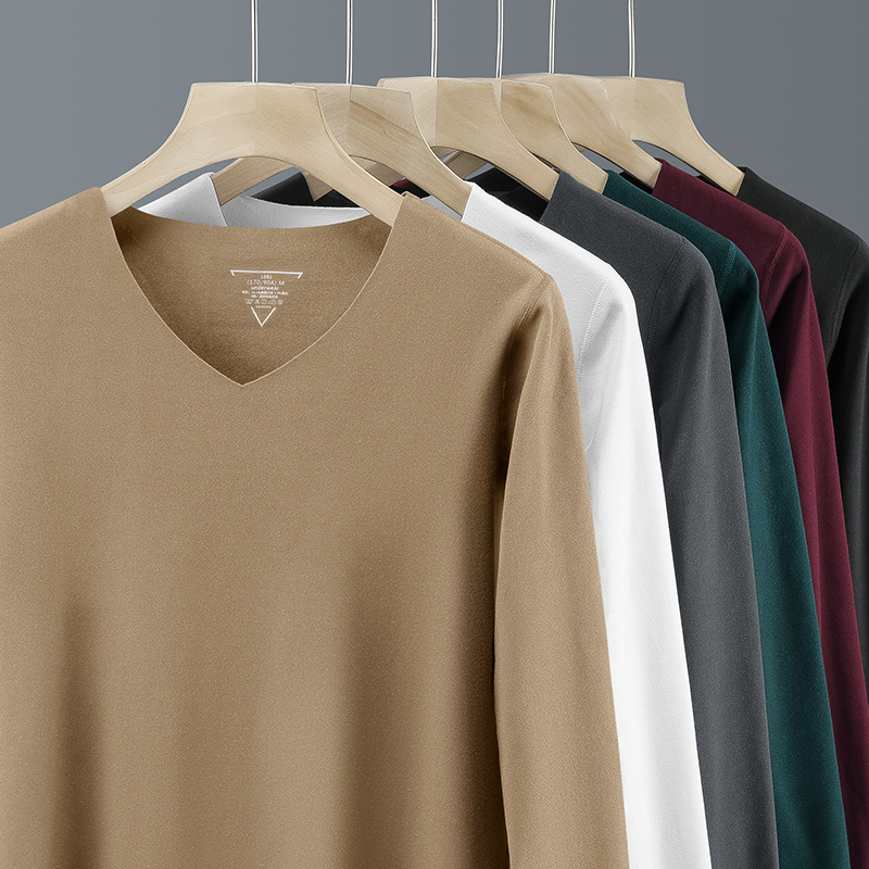 V-Neck Seamless Autumn Thermal Base Layer Men's Autumn and Winter Fleece Thickened Thermal Underwear Long-Sleeve T-Shirt Top