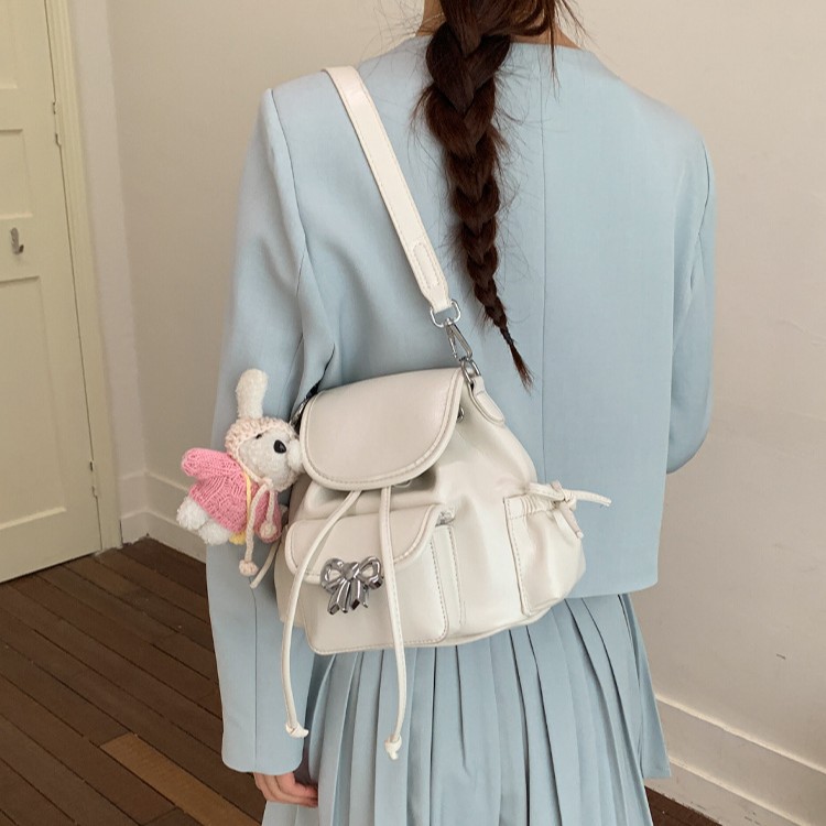 Women's Soft PU Solid Color 2026 New Fashion Versatile Bow Backpack Multifunctional Single Shoulder Crossbody Bag_voghion.com