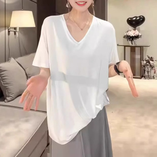 Plus Size Fat Ice Silk Collar Lazy Short-Sleeved Shirt for Women Summer Korean Style Solid Color Loose Slimming Normcore Style Top