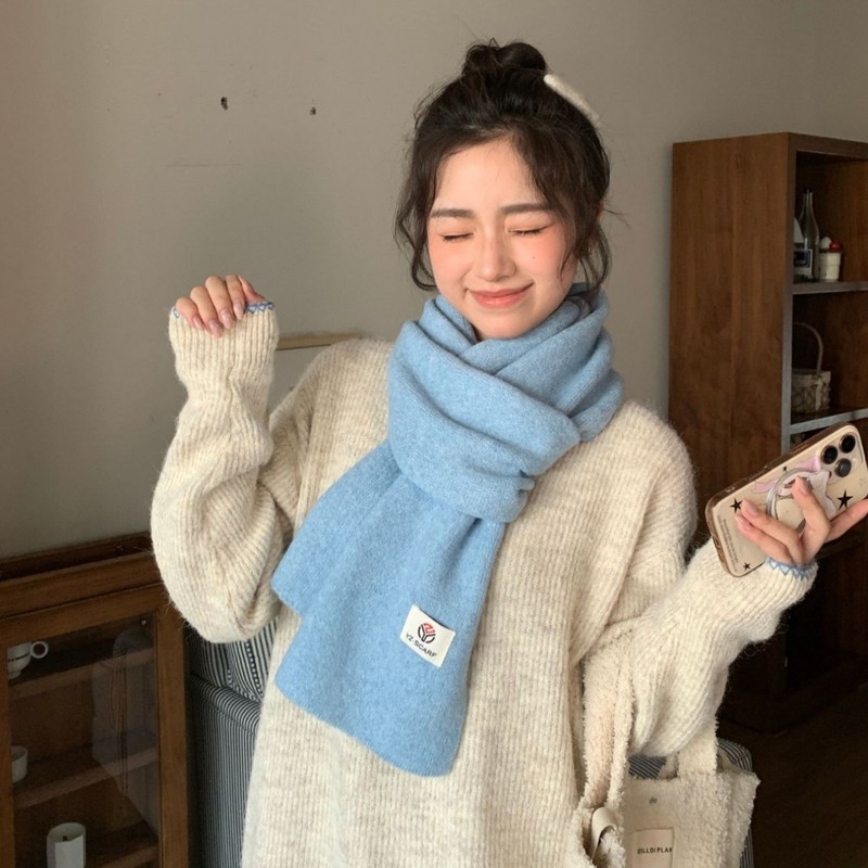韩系ins百搭度纯色围巾女 2025秋冬简约针织保暖防寒情侣毛线围脖|undefined