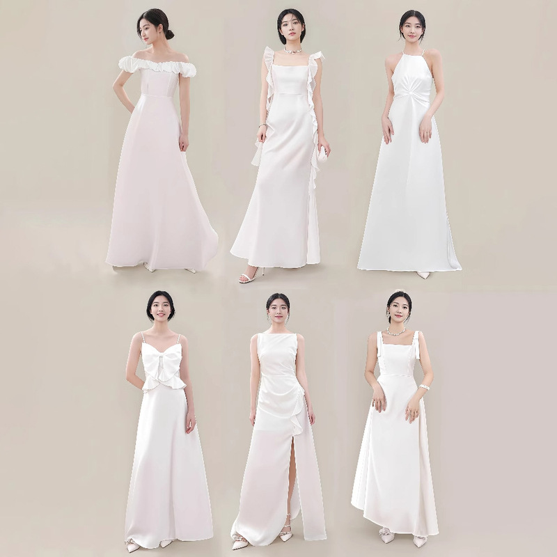 White Bridesmaid Dress 2025 New Adult Dress Sister Group High-End Niche Satin Beautiful and Can Be Worn Normally