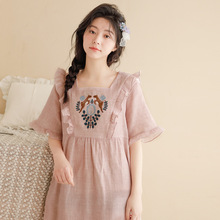 特价款-棉纱睡裙女夏纯棉五分袖纱布睡衣全棉连衣裙睡裙薄款大码
