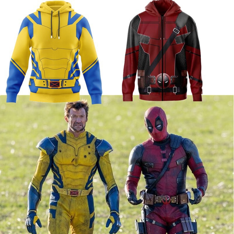2024 Marvel Hero Deadpool 3 and Wolverine Cosplay Peripheral 3D Digital Printing Hooded Sweatshirt Factory Direct Sale