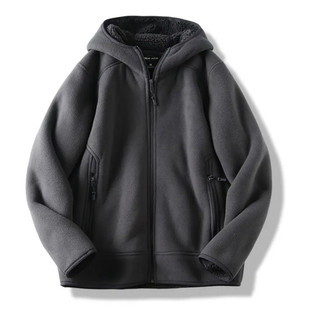 Autumn and winter new fleece coat thick warm hooded fleece simple INS style men's and women's all-match coat