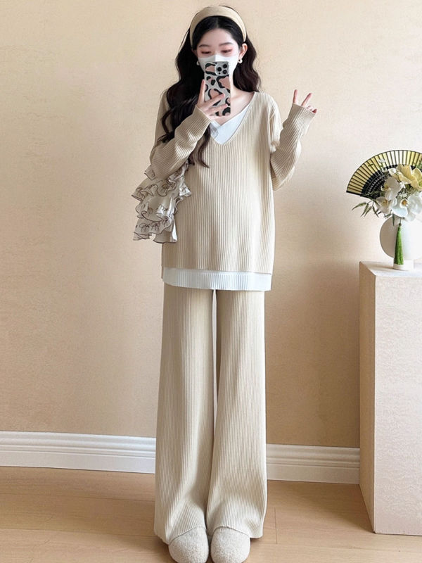 婧麒孕妇套装新款秋冬孕期随性慵懒假两件套孕妇装孕妈高级穿搭女|undefined