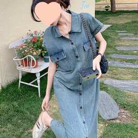 牛仔衬衫连衣裙女气质宽松显瘦韩系质休闲直筒长裙度假风连衣裙