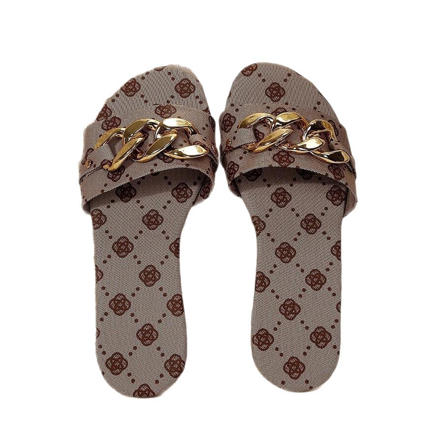 Fashionable Women's Round Toe Flat Sandals Solid Color Classic Versatile Slippers With Metallic Decoration_vogvips.com