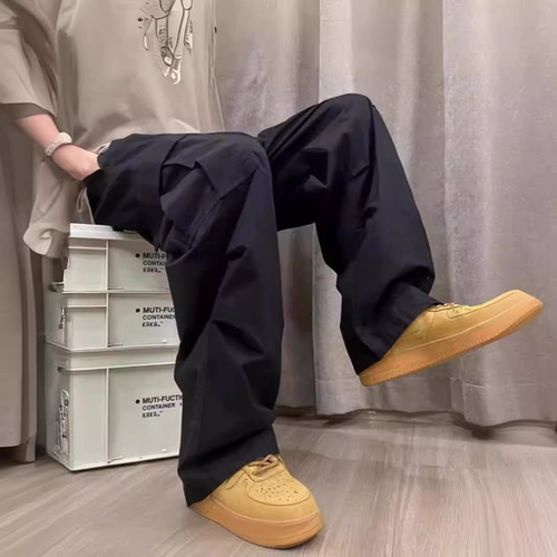 American Retro Work Pants for Men - Summer Thin Version, Streetwear Trend Brand Combat Pants with Multiple Pockets, Paratrooper Casual Wide Leg Pants