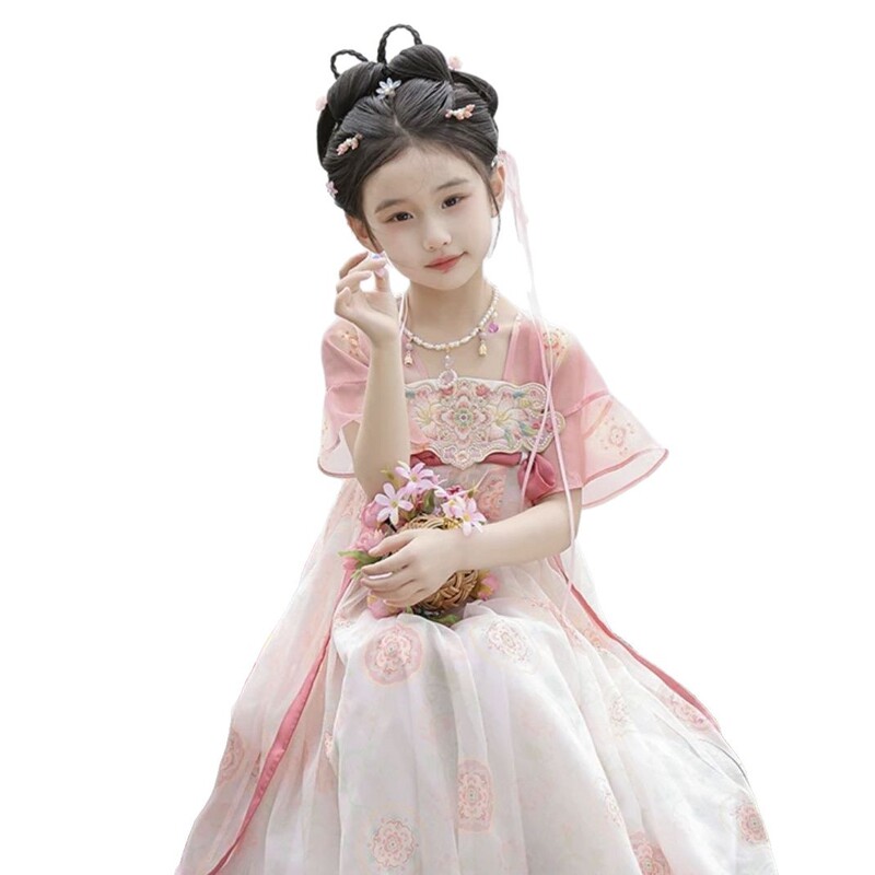 汉服女童2025夏季新款女孩粉色公主连衣裙儿童国风超仙襦裙表演服|undefined