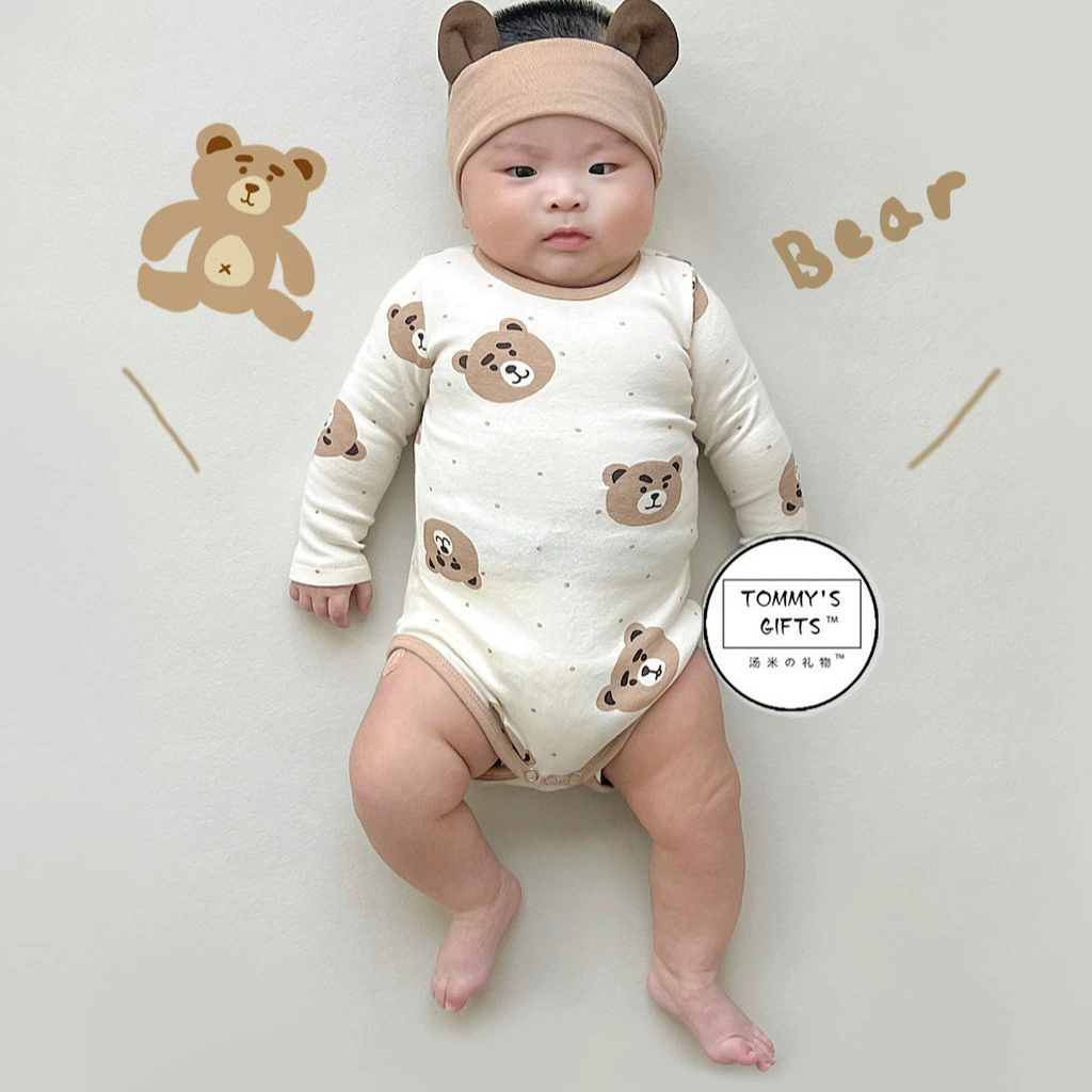 Весенний комбинезон для младенцев и малышей 2025 года, стильный детский комбинезон с принтом медведя, комплект для ползания