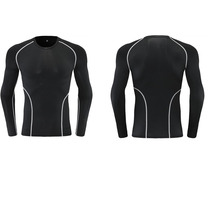 长袖健身衣服男紧身衣速干跑步运动套装春秋款保暖黑色打底服