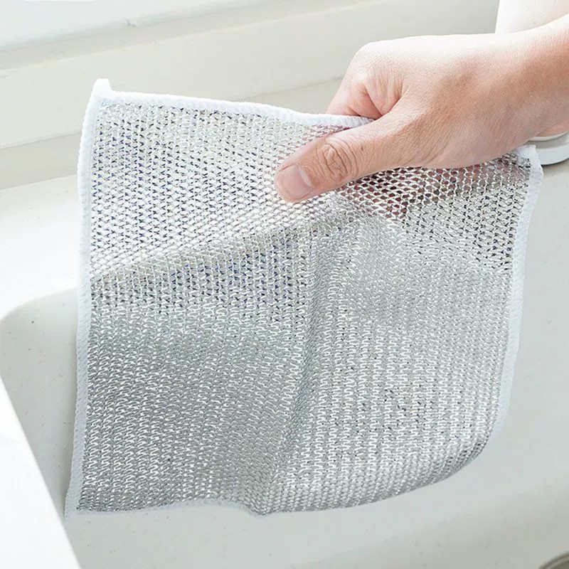 Household Oil Stain Remover, Easy-To-Clean Steel Wool Cloth for Washing Pots, Stain Removal Dishcloth, Wear-Resistant Silver Wire Cleaning Cloth, Cleaning Magic Tool