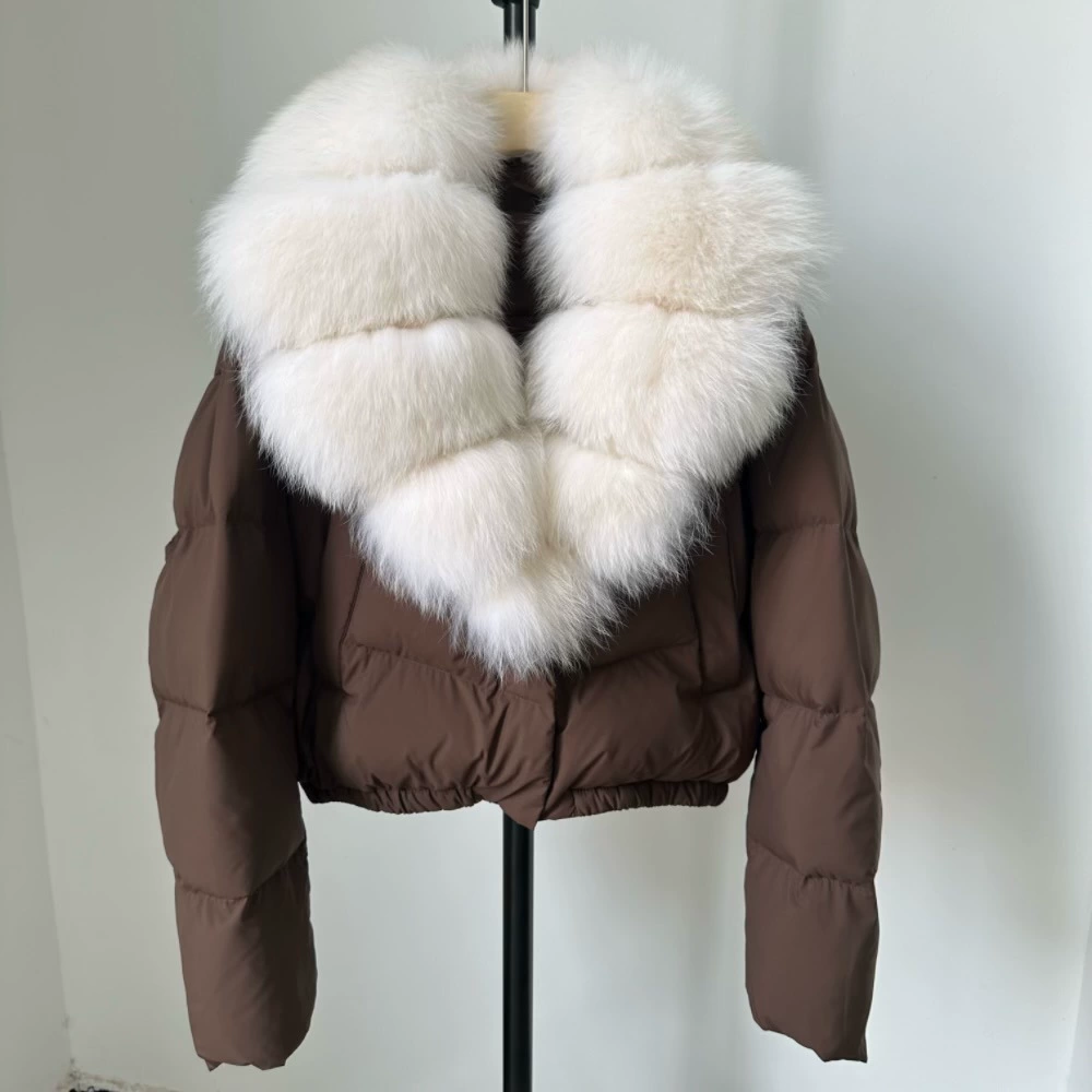 Пуховик Velvet Duck-Down зимний, короткий пуховик с крупным Faux-Fur воротником, размеры S–M