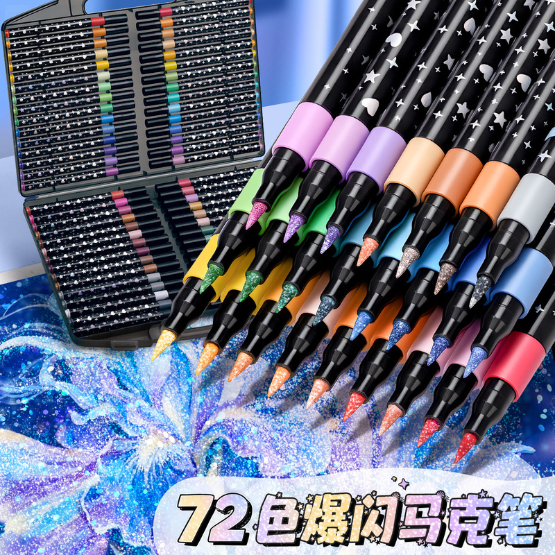 Glitter Soft-Tip Acrylic Markers for Elementary School Students, Art-Specific for Kindergarten, Can Be Layered and Create a Dazzling Effect, Colorful Pens