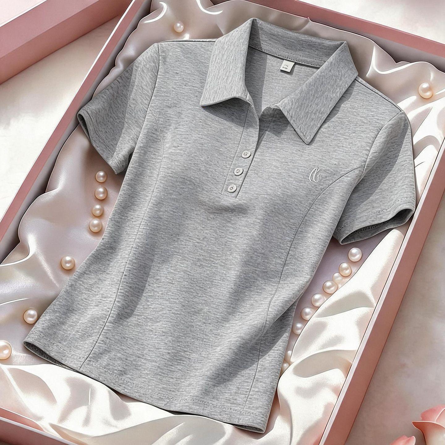 New style mom T-shirt, versatile, women's youthful short-sleeved fashion polo shirt, casual summer slimming top.