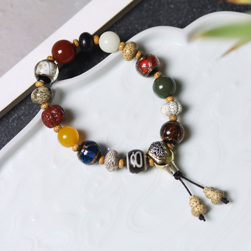 High-end Temple Style Star and Moon Bodhi Root Incense Ash Glass Eighteen Seeds Bracelet Heart Sutra South Red Men and Women Buddhist Rosary Necklace