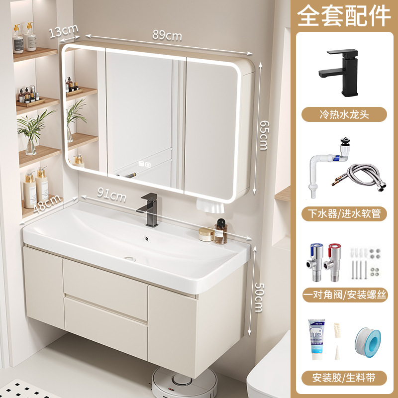 90 lavabo grande + gabinete de espejo de arco inteligente totalmente sellado