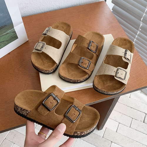 Children's BOBKEEN Shoes Water-Resistant Cotton Retro Summer New Double Buckle Adjustable Outer Wear Thick Sole Non-Slip Slippers for Boys