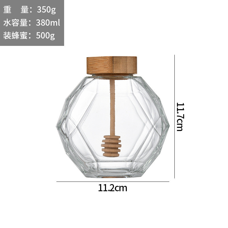 Frasco Hermético Hexagonal para Miel de Vidrio con Tapa de Madera y Cuchara Mezcladora image 12