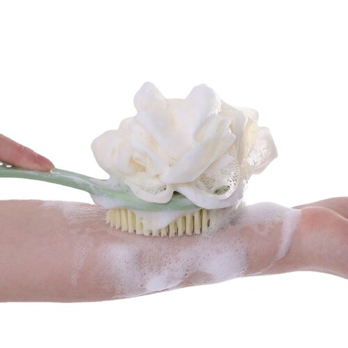 Back scrubbing bath brush with soft long handle, back scrubbing shower loofah for bathing back