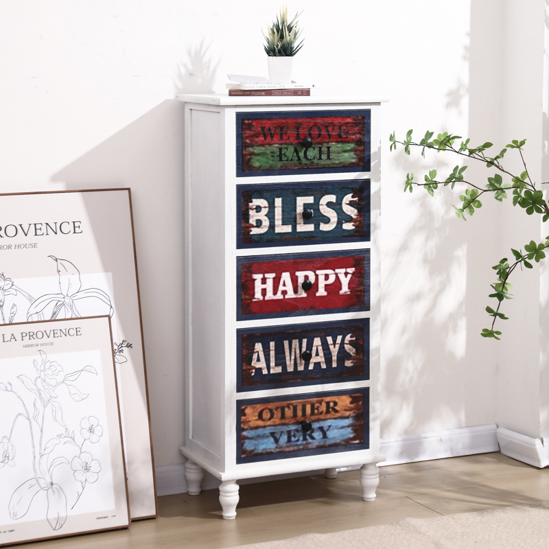 Cross-Border americano cajón gabinete de almacenamiento vintage armario pastoral juguete de múltiples capas de madera en el pecho de cajones creativa mesita de noche