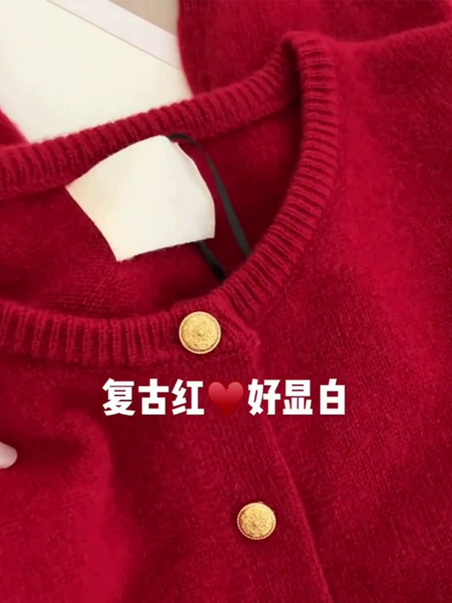 Knitted Cardigan Sweater Jacket, One Size Fits All, Raspberry Red and Blue, High-quality Style