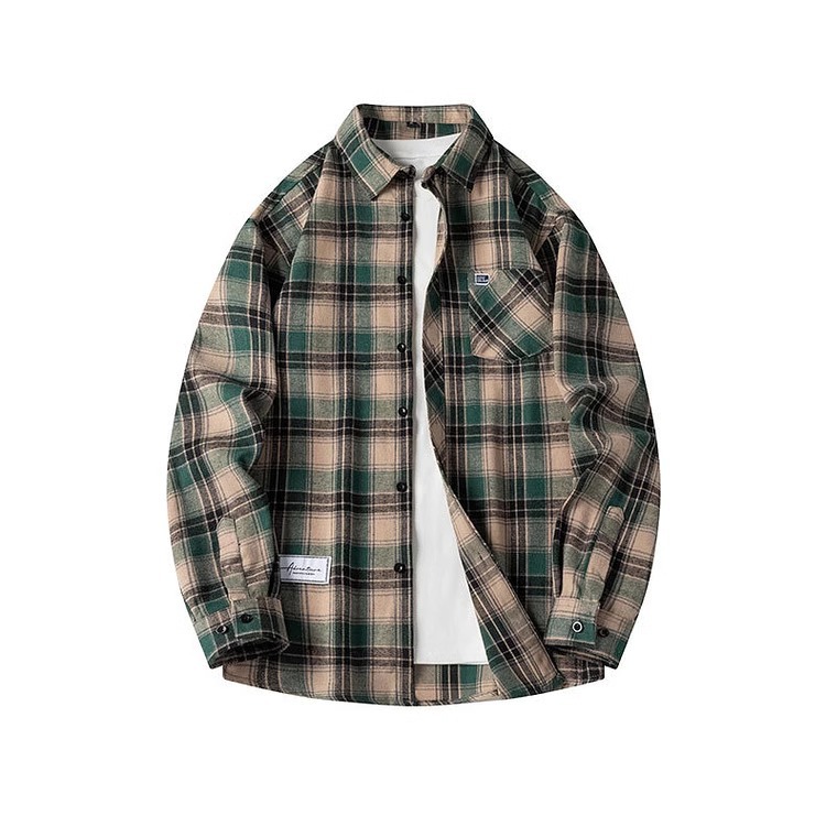 American trendy long sleeved plaid for men's 2024 spring and autumn new lapel casual shirt jacket top_voghion.com