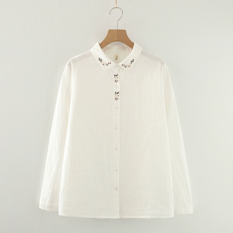 Японская женская двухслойная хлопчатобумажная пряжа рубашка с длинными рукавами