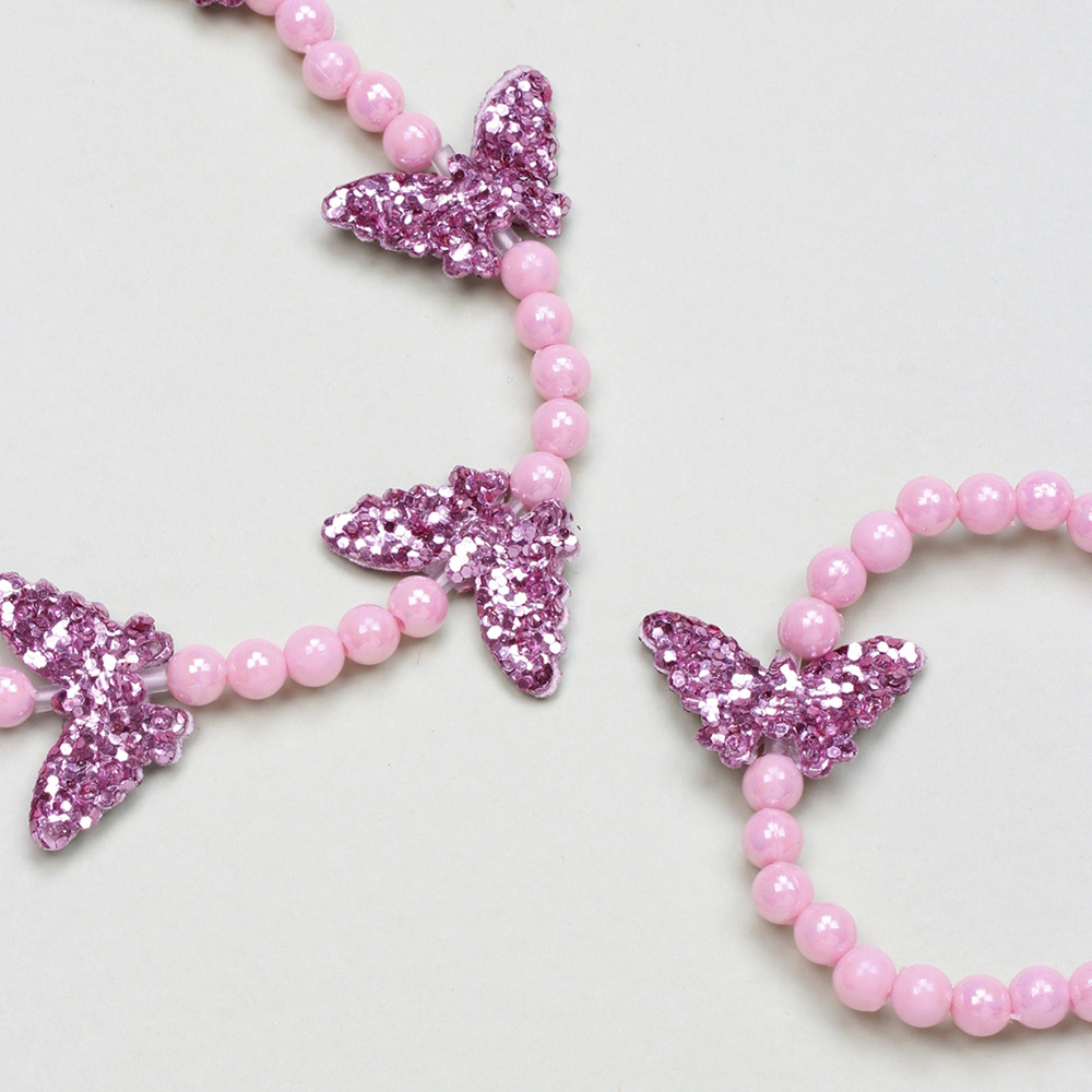 Cute Butterfly Resin Beaded Girlu0027S Necklace 1 Set