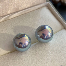 S999纯银耳饰新款极光真多麻珍珠耳钉女Akoya蓝玫瑰银灰蓝大溪地