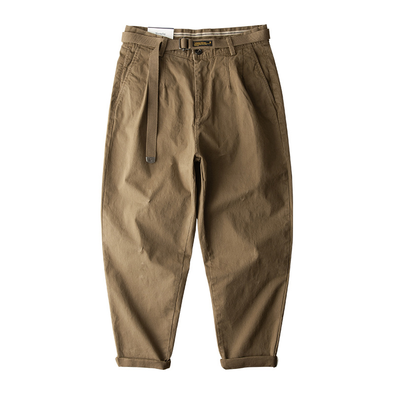 余文楽潮牌ズボン男性日本系復古して古い水洗い綿9分ズボンinsゆるいストレートハーレムズボン