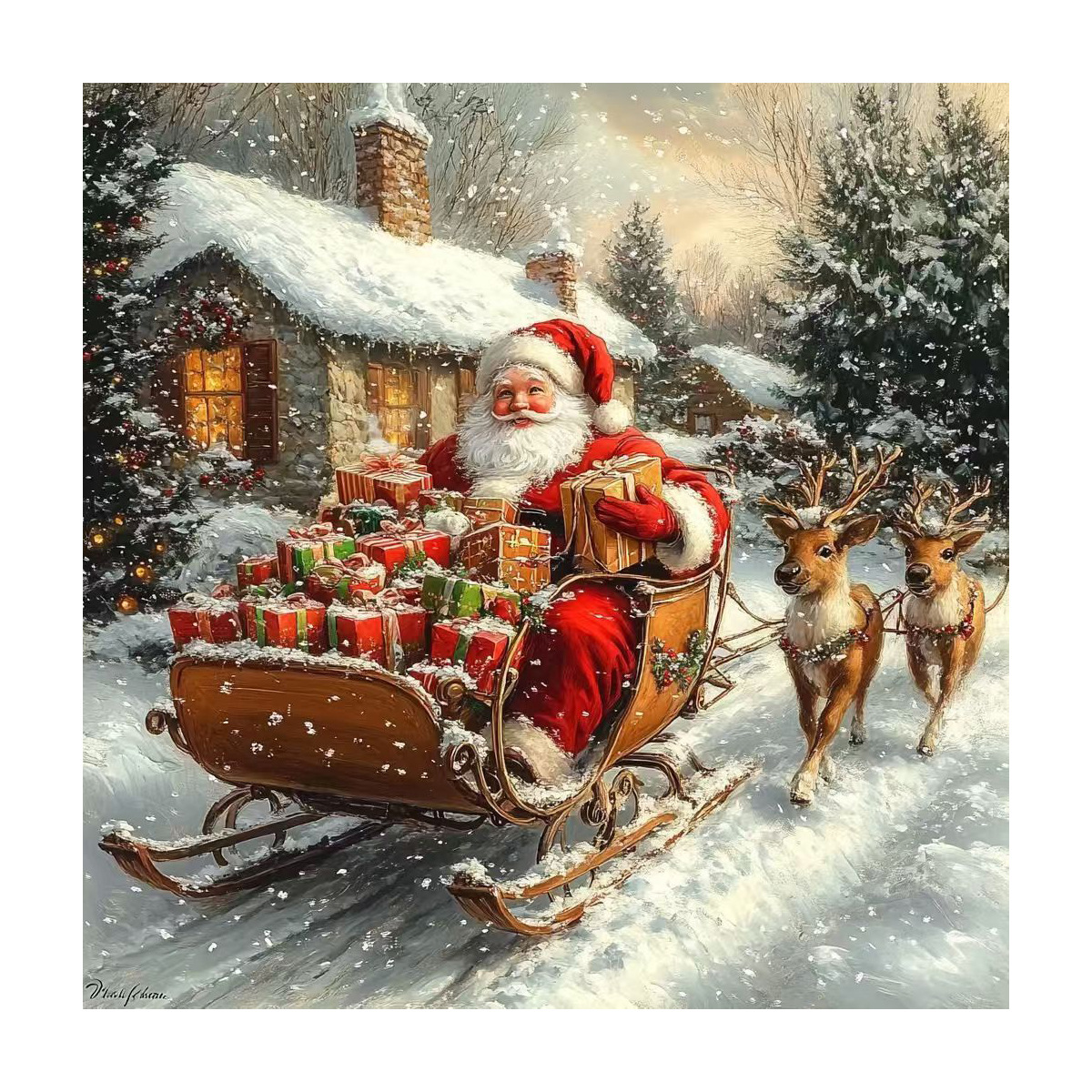 Mona Lisa Real Santa Claus regalo de bordado cruzado nuevo moderno paisaje de nieve estilo europeo hermoso bordado a mano de ensueño