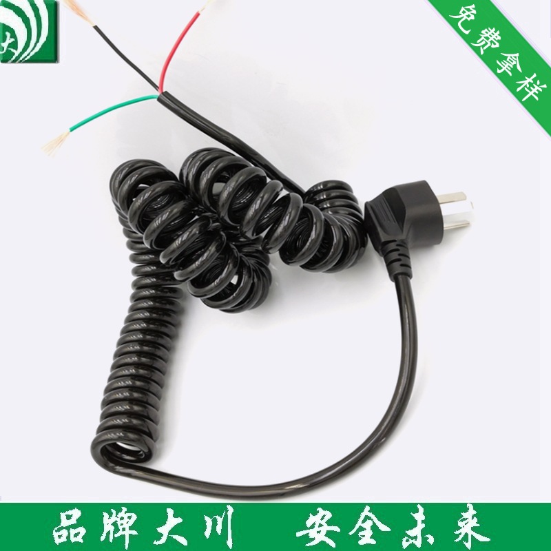 中标插头螺旋线。PU弹簧线。3插0.75平方拖车充电用弹簧线拉伸2米