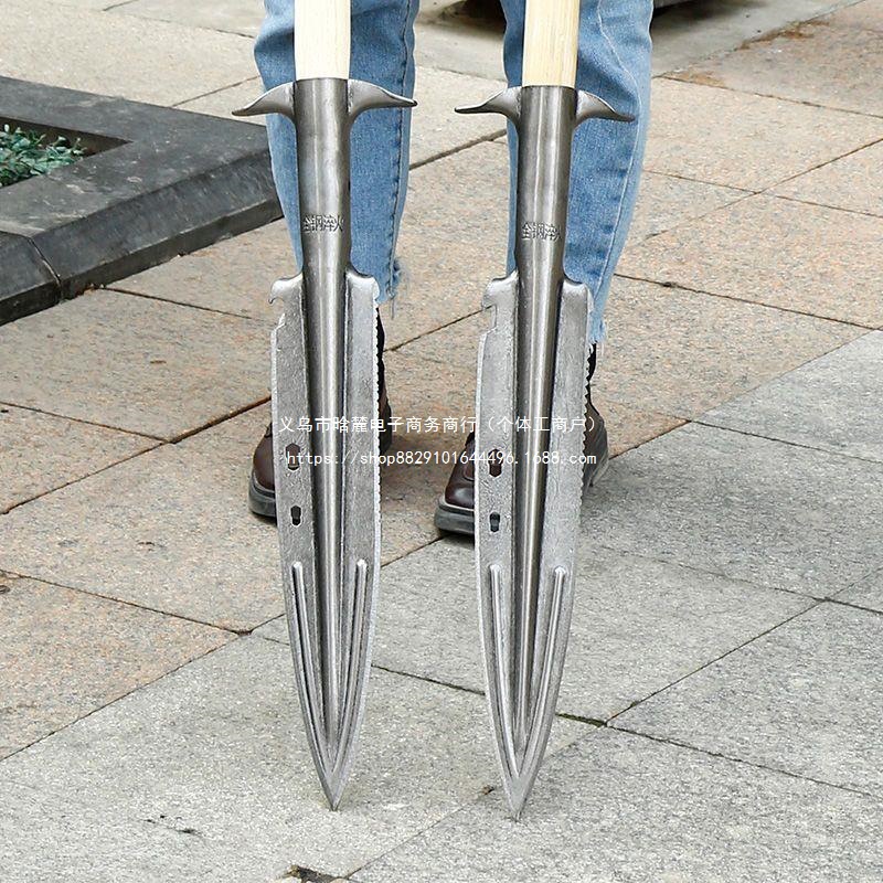 矛头锰钢锯齿铲矛户外尖铲祖鲁矛多功能野营探险狩猎钢叉劈柴开路