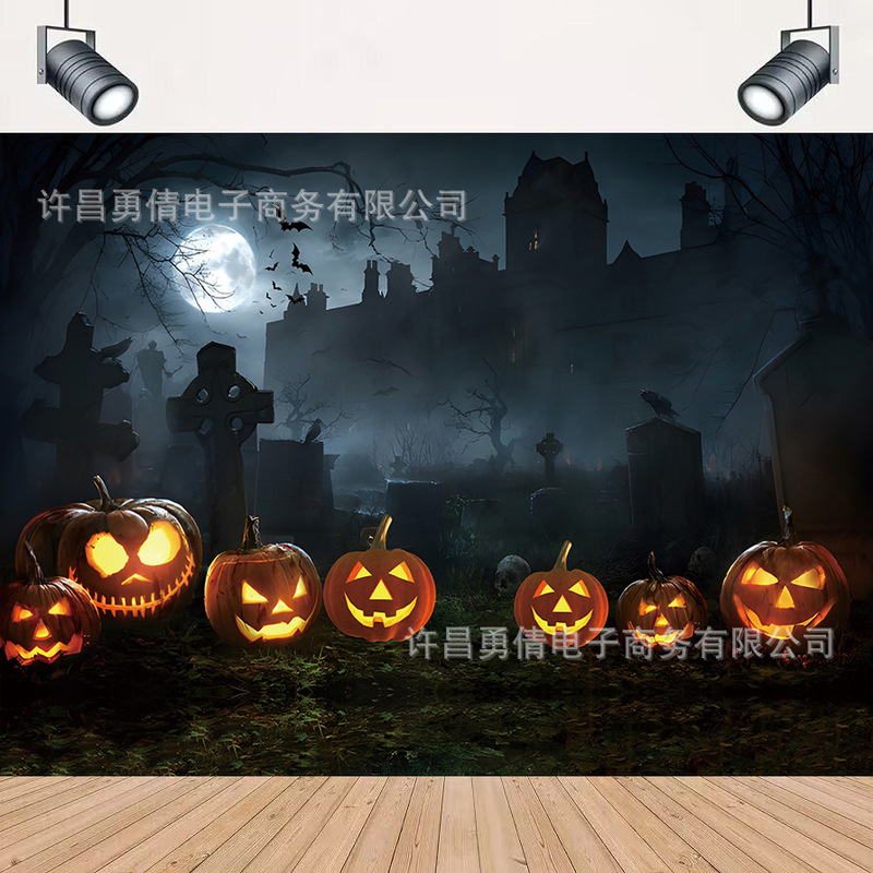 Cross-border New Horror Dark Castle Pumpkin Photography Background Cloth Halloween Party Decoration Banner Props Cross-border New Horror Dark Castle Pumpkin Photography Background Cloth Halloween Party Decoration Banner Props