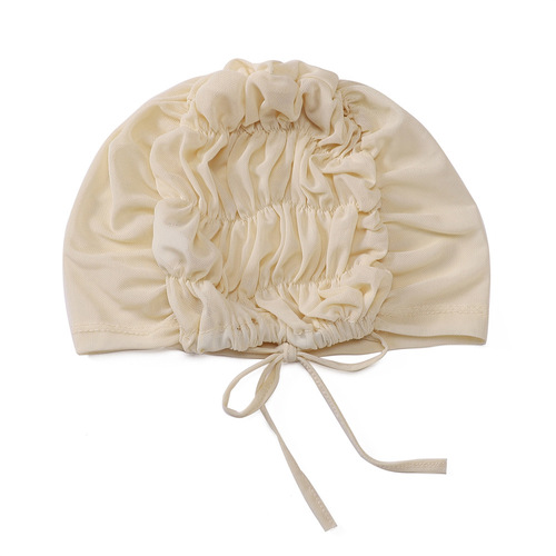 New hot-selling solid color mesh breathable elastic elastic lace-up bottoming hat with adjustable rope hijab