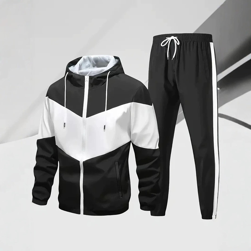 Cross-Border Autumn and Winter Sports Suit Hooded Two-Piece Set Men's New Style Youth Casual Fashion Sweatshirt Men's Jacket