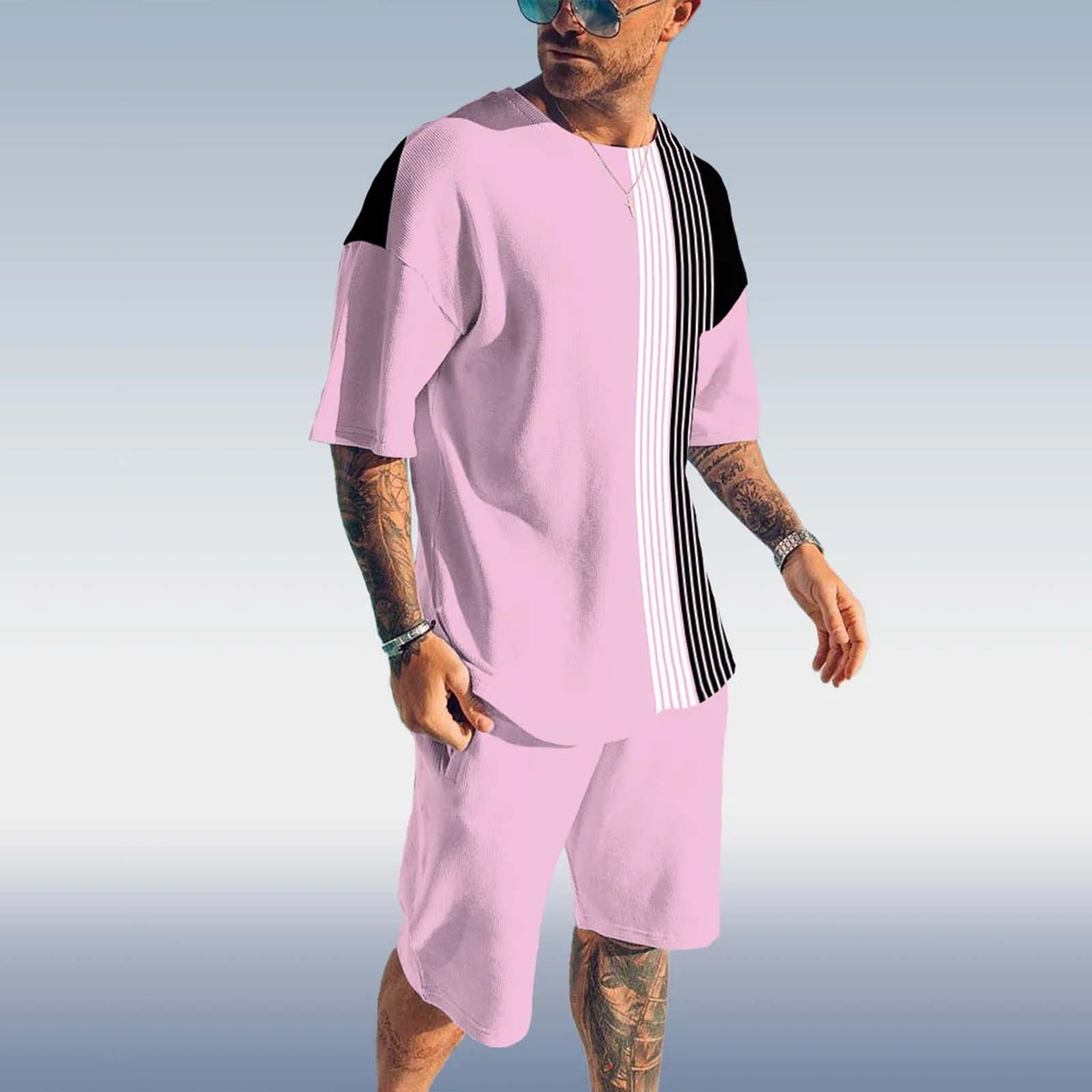 2023 verano europeo y americano de los hombres moda casual playa estilo textura Impresión digital manga corta pantalones cortos traje comercio exterior