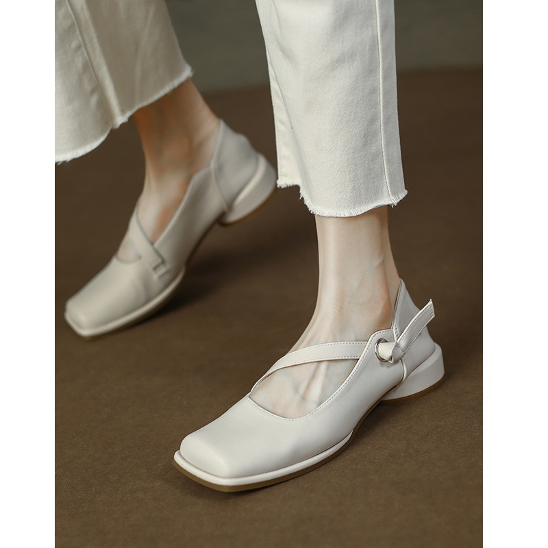 Autumn retro fashionable Mary Jane shoes square toe low-cut