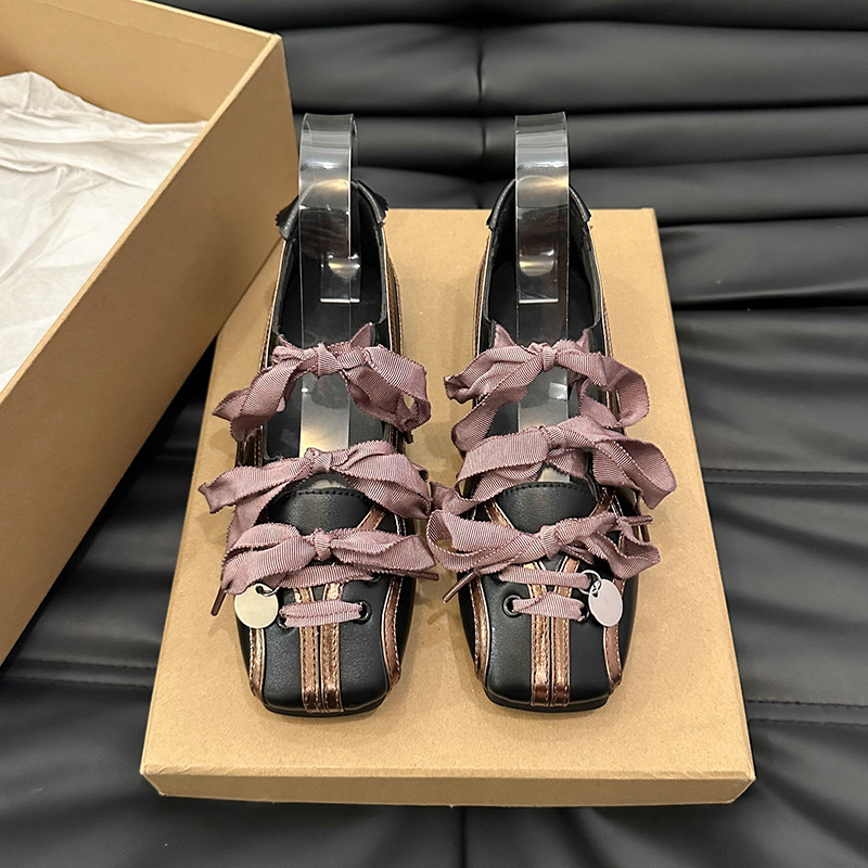 小众芭蕾风保龄球鞋2024年新款蝴蝶结系带玛丽珍鞋平底运动单鞋女