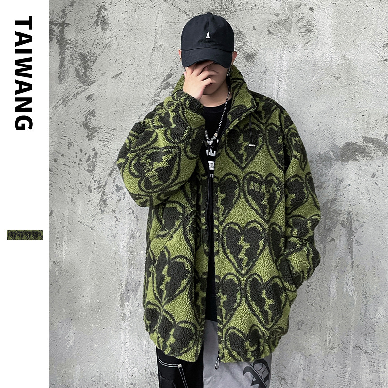 Men's Clothing Fashionable lamb wool jacket for men 2024 autumn and winter new jacket for men Heartbroken printed cotton coat for men_voghion.com