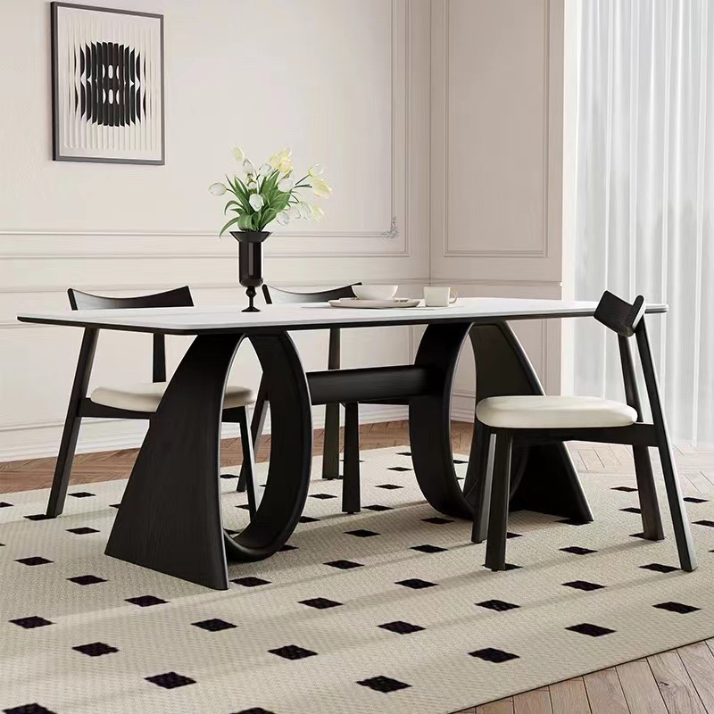 Mesa de comedor de madera maciza retrógrada francesa moderna simple tabla de roca americana nórdica mesa de tabla de roca doméstica pequeña casa