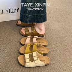 女性の夏のアウターウェア用ビルケンシュトックスリッパ 2025 新しいハーフスリップハイエンド厚底サンダルビーチ多用途ファッションサンダル