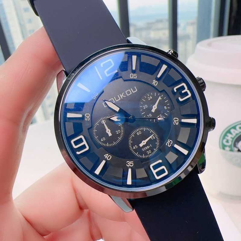 Men's Sports Blue Light Watch New Live Broadcast Foreign Trade Cross-Border E-Commerce Supply Manufacturer Popular Three-Eye Quartz Watch