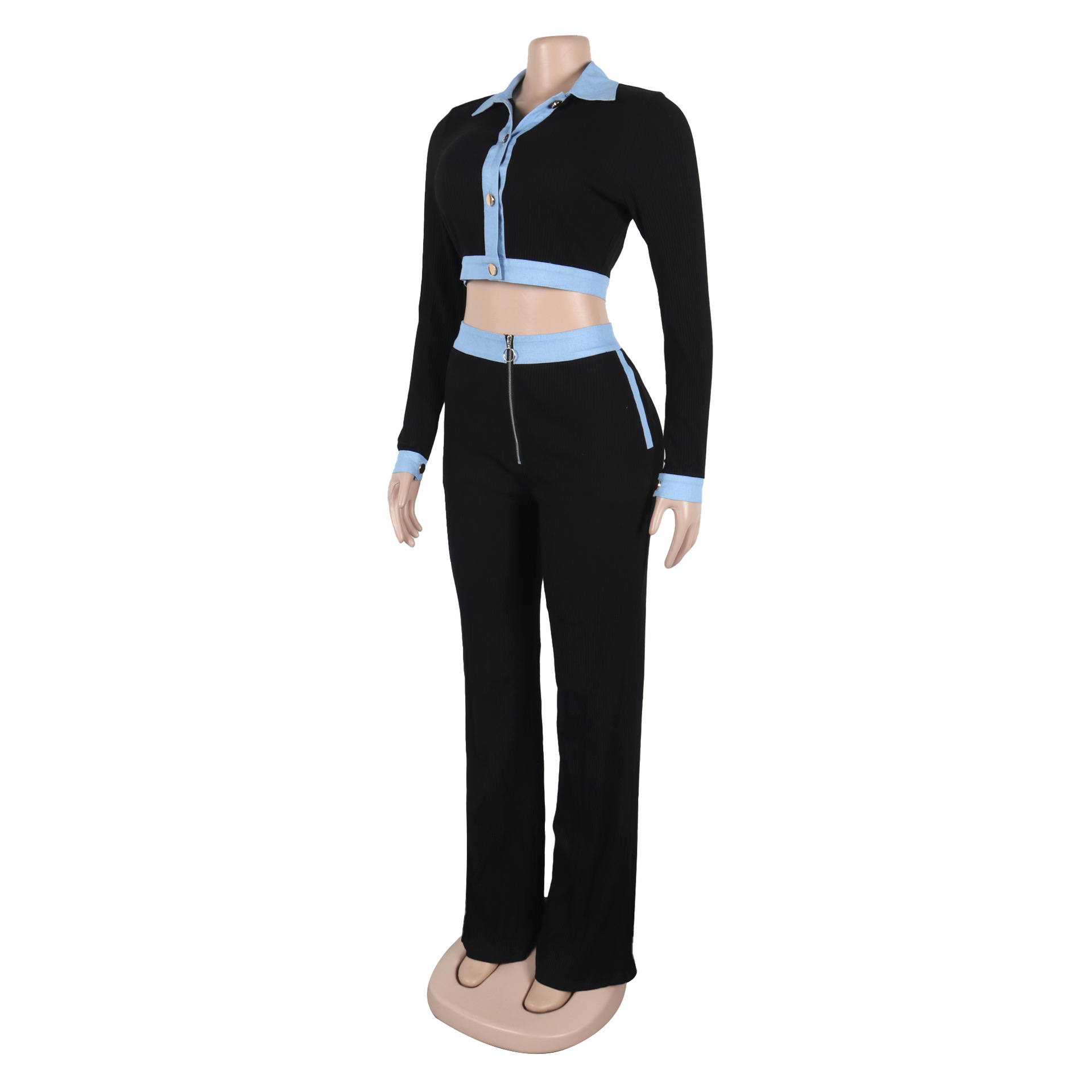 Abbigliamento donna sexy monopetto slim retro polo slim maglia pantaloni maglione due set_voghion.com