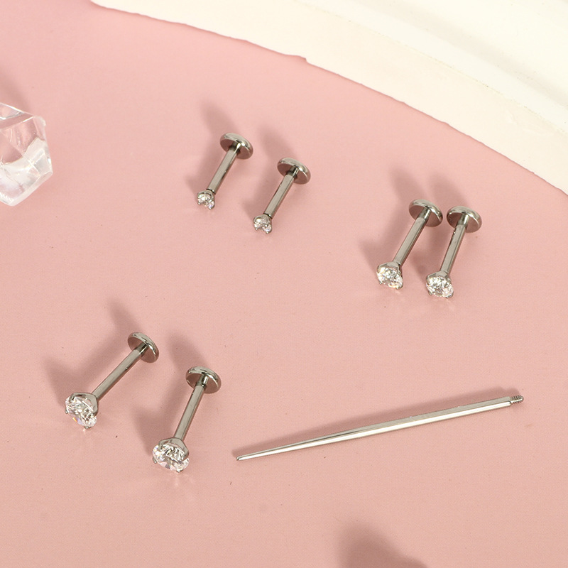 G23 Titanium Lip Piercing Jewelry Internal Thread Labret Stud with Zircon Flat Bottom Wholesale detail image 8