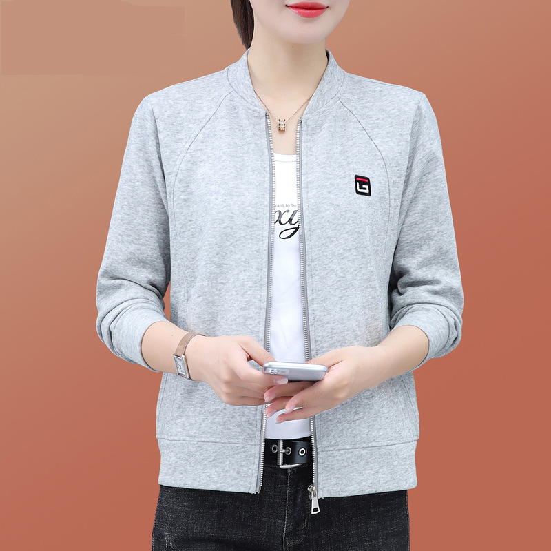 Gray Baseball Collar Short Jacket for Women, Spring and Autumn 2026 New Style, Fashionable and Age-Reducing Casual Versatile Jacket for Middle-Aged Moms Gray Baseball Collar Short Jacket for Women, Spring and Autumn 2026 New Style, Fashionable and Age-Reducing Casual Versatile Jacket for Middle-Aged Moms