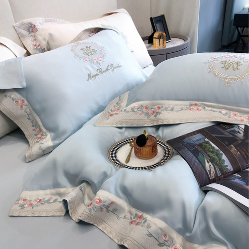 Light luxury embroidery 140 count Australian cotton pure cotton embroidery four-piece set of cotton pastoral silky naked sleeping long-staple cotton sheets