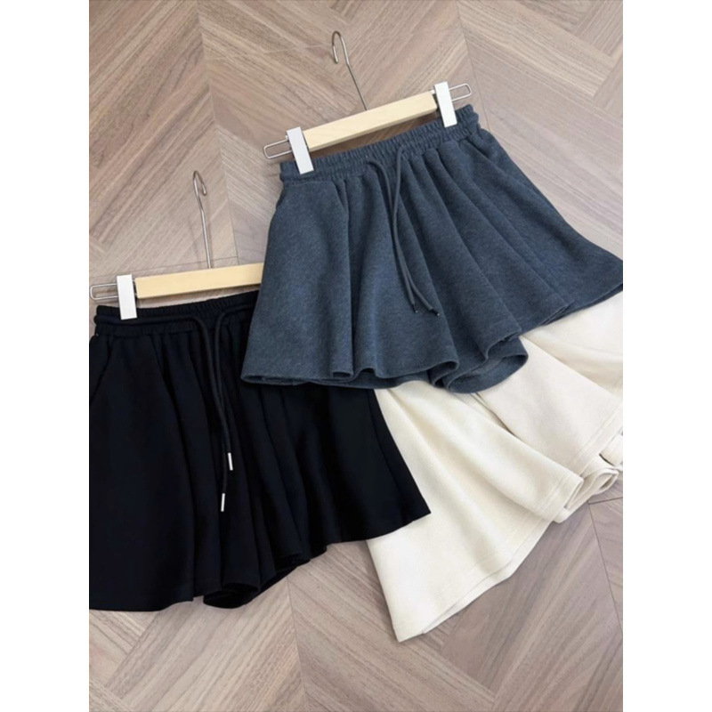 Casual Shorts for Women 2025 Summer Petite Hot Pants Gray Sports High-Waisted A-Line Pleated Wide-Leg Skirt Pants