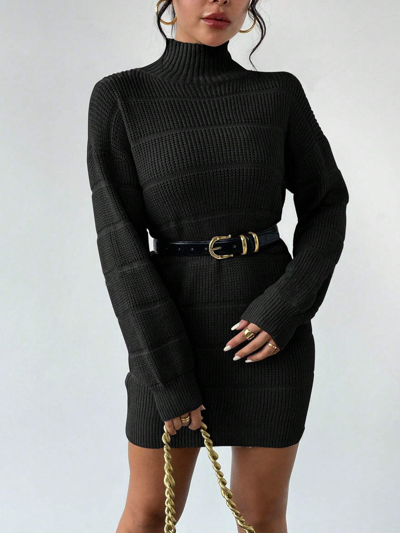 464g Weight Above Knee Dress Length Type Long Sleeve Sleeve Length Sheath Dress Dresses Type Regular Sleeve Sleeve Type Polyester Fabric Type Mid Waist Waist Line Daily Occasion Turtleneck Neckline Slim Fit Type Solid Color Pattern Winter, Autumn Season Women's Gender Casual, Elegant Style Wholesale Women's Casual Elegant Solid Color Daily Turtleneck Long Sleeve Sheath Dress 4
